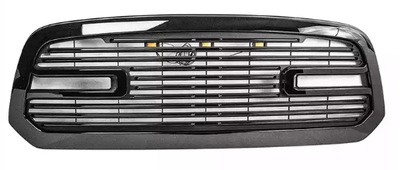 Glossy Black Matte Black Chrome Frame  Black Mesh Front Bumper Grille With 3 LED Lights for Ram 