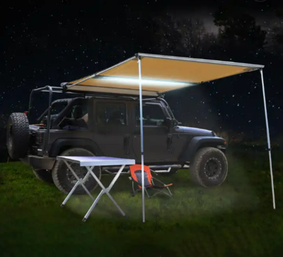 Outdoor Car Side Awning with LED Light, Pull-Out Vehicle Awning, UV50+ Shade and PU2000mm Waterproof